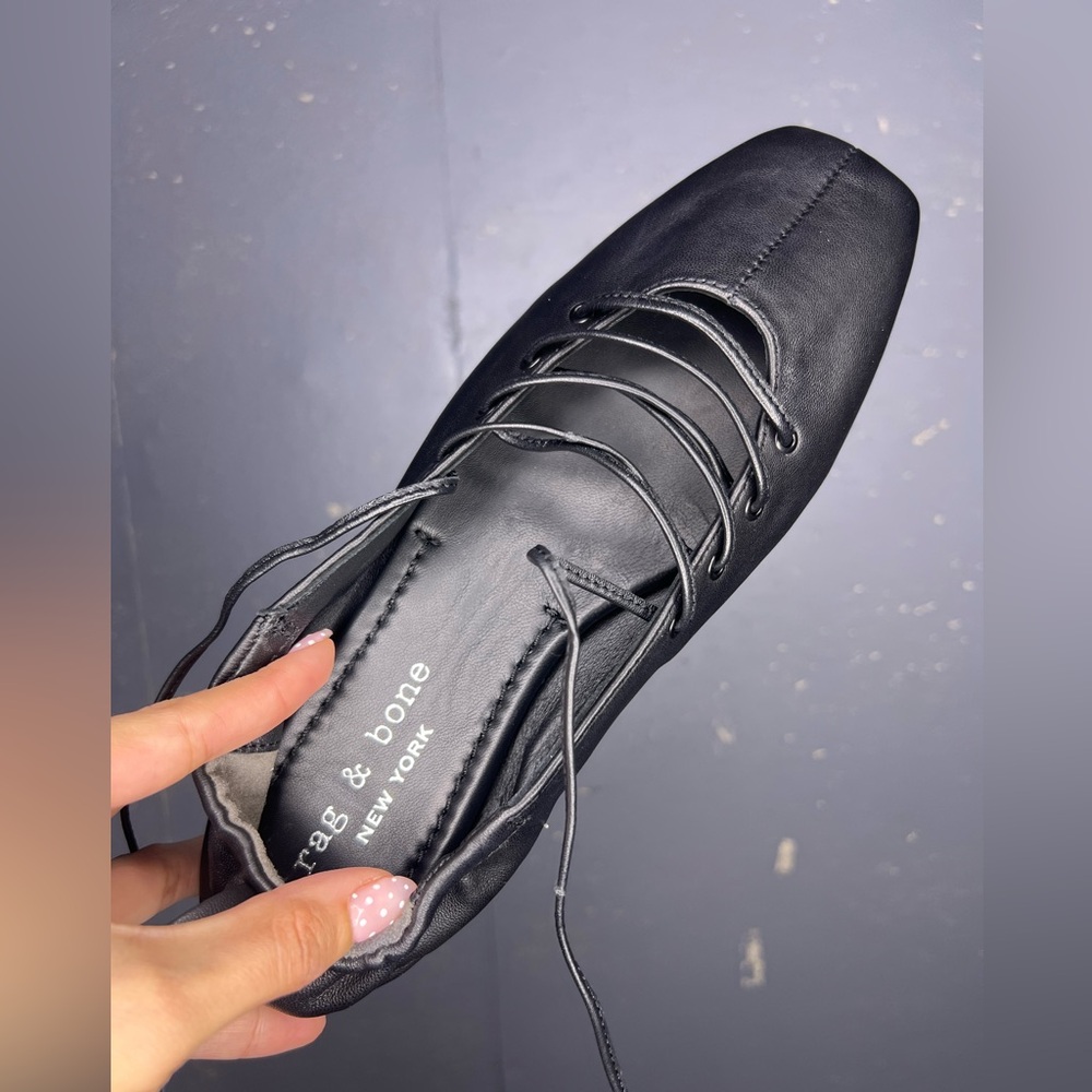 Rag & Bone Sophia Lace-Up Leather Ballerina Flats Size 38.5 - Picture 2 of 13